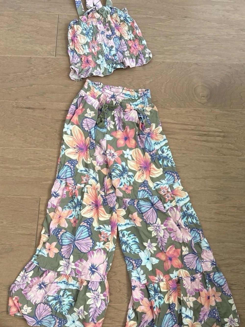 Girls Limited Too two piece floral outfit flowy pants size small 7 8